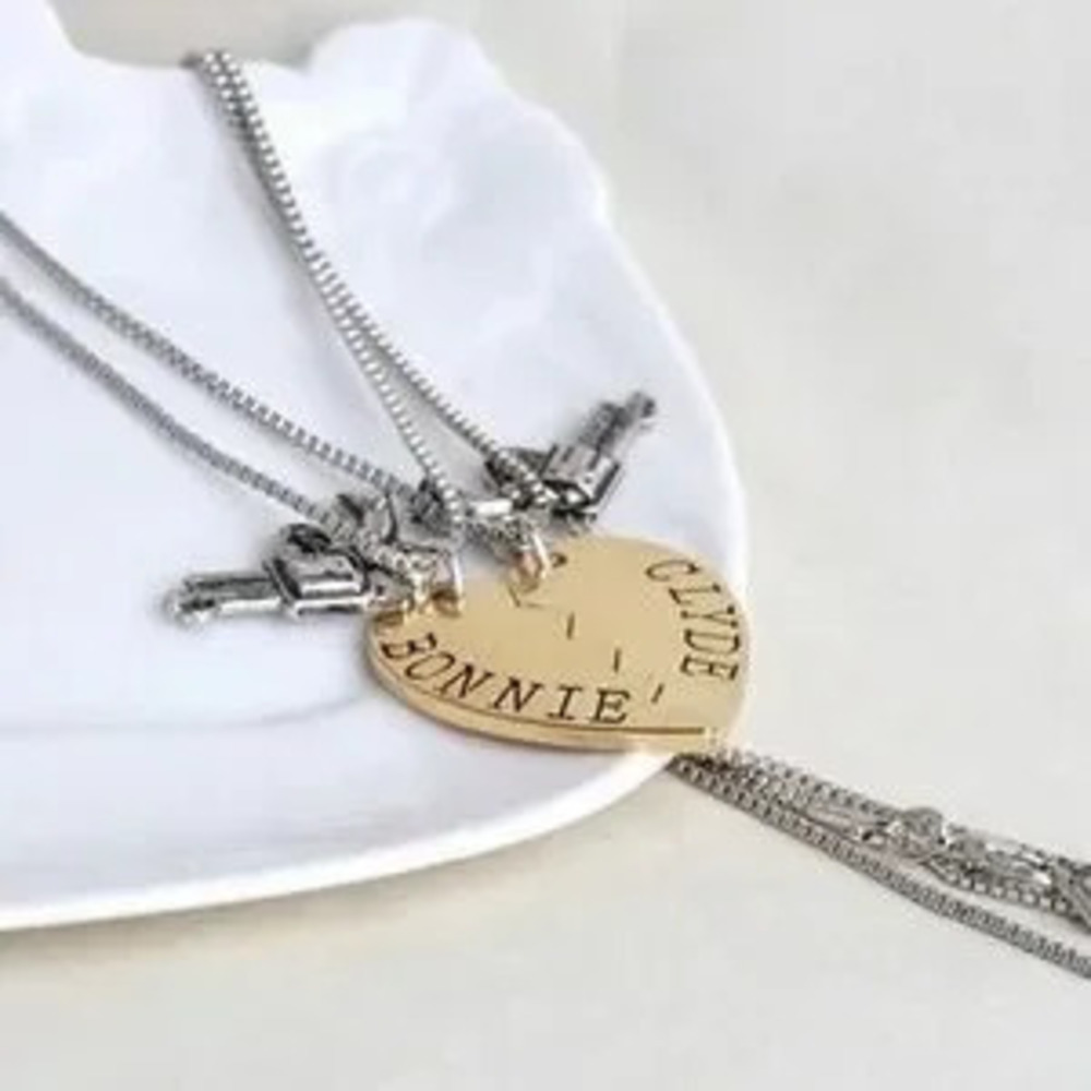 Gold & Silver Two-Tone Bonnie & Clyde Heart & Guns BFF Necklace Set